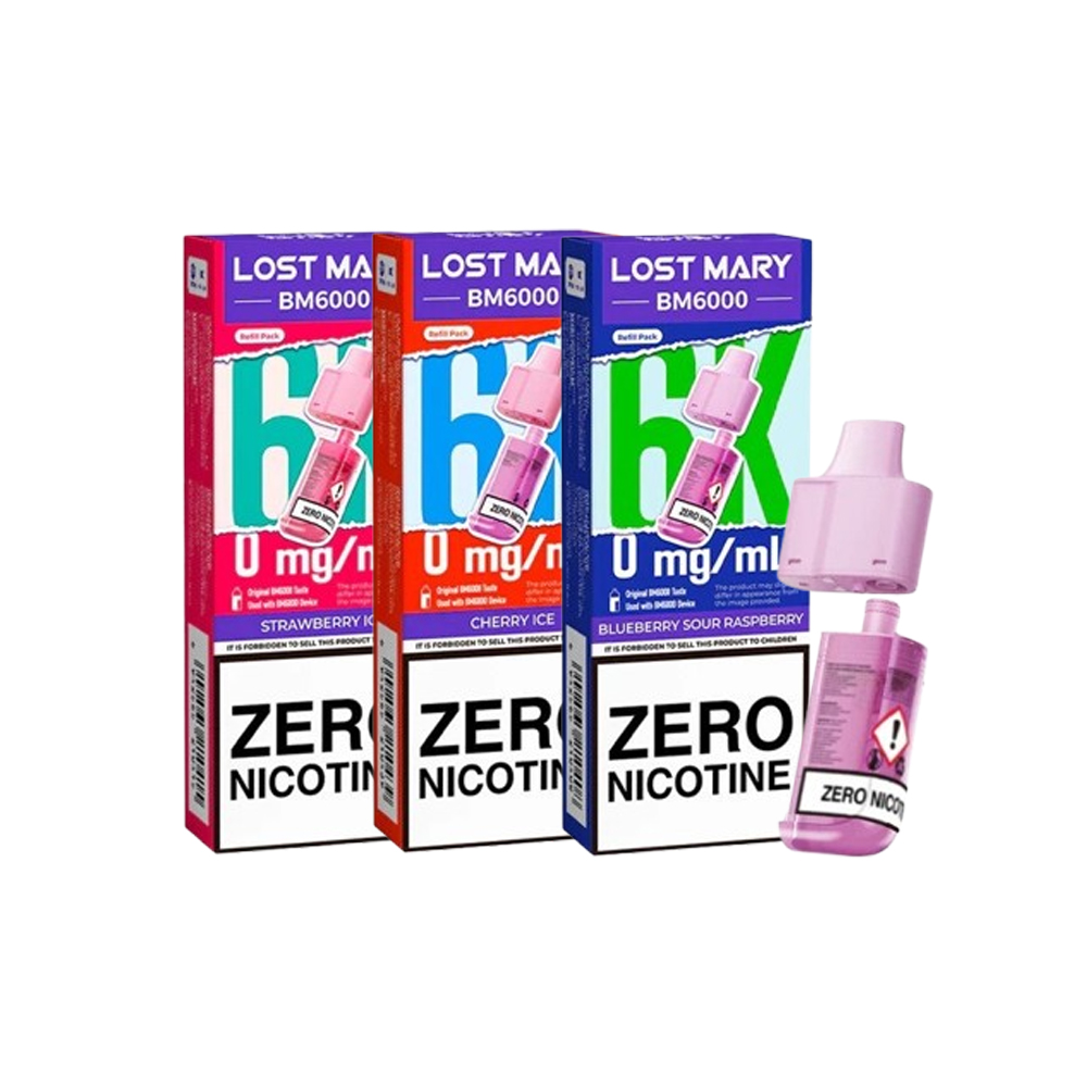 lost-mary-bm6000-zero-nic-pod-grioup-image LOST MARY BM6000 ZERO NICOTINE PREFILLED PODS